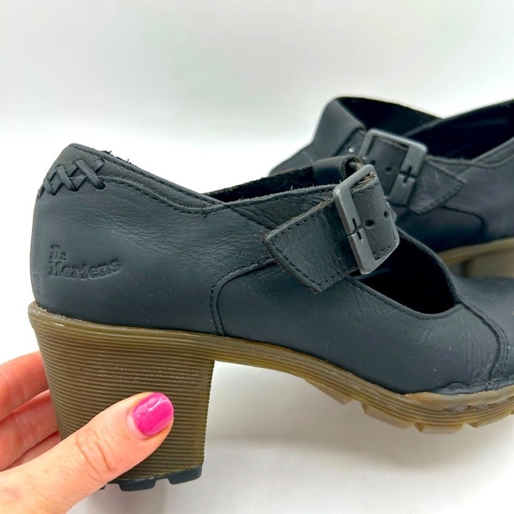 Vintage 80s/90s Dr. Martens POLLEY” Mary Jane’s-heels-Black wax leather Chunky - Picture 4 of 10